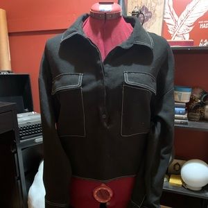 OAK + FORT black and white crop blouse